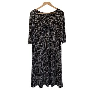 Travelsmith Dress XL Black White Polka Dot Twist Front 3/4 Sleeve Travel Knit